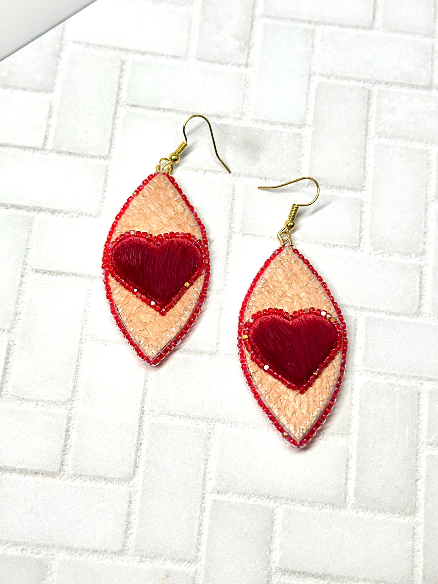 Seal + salmon leather earrings