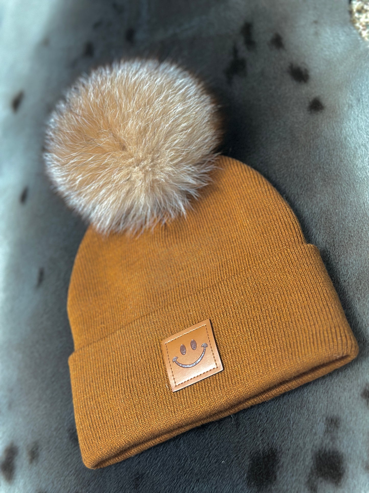 Crystal Fox fur pom beanie