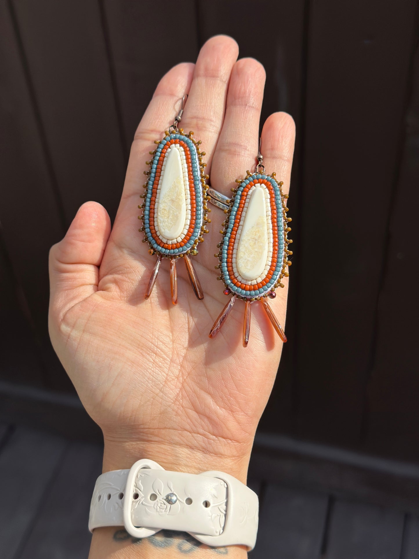Beaded ivory earrings