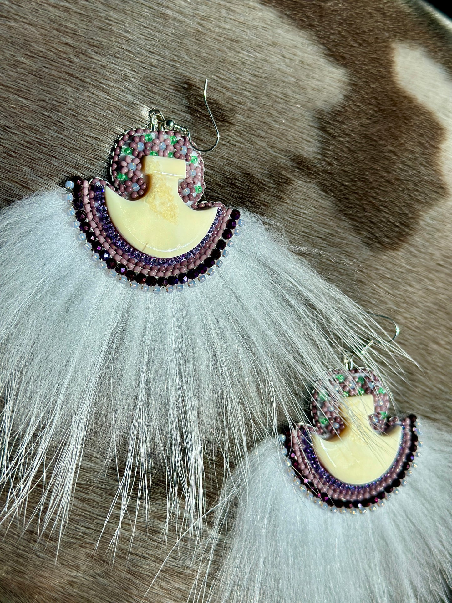 Ivory + white fox earrings